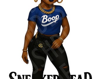 Betty Boop Sneakerhead PNG File  Black Betty Boop with French Blue 12 Jordans File - Betty Boop Digital Artwork