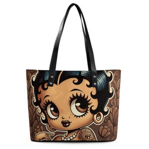 Vintage Earth Tone Black Betty Boop Character Tote Purse Bag | Black Betty Boop Bag | Black Betty Boop Gift | Black Betty Boop Trending Bag