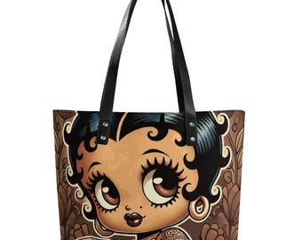 Vintage Earth Tone Black Betty Boop Character Tote Purse Bag | Black Betty Boop Bag | Black Betty Boop Gift | Black Betty Boop Trending Bag