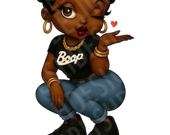 3 Digital Files Modern Betty Boop Sneakerhead PNG - Black Boops with Black Cat 4s