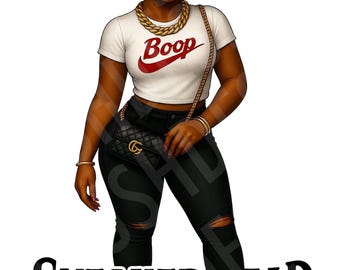 Betty Boop Sneakerhead PNG File - Standing Black Betty Boop with Ferrari 14 Jordans Digital File