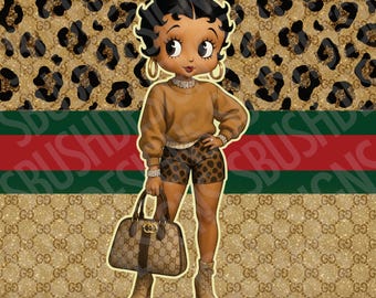 2 Unique Modern Black Betty Boop Designer Purse Tumbler Wrap PNG High Resolution File - Luxury Tumbler File with Betty Boop Themed Design