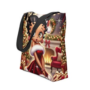 Mrs Claus Betty Boop Christmas Tote bag | Unique Black Boop Design as Mrs. Claus on Tote | Great Gift for Her | Unique Gift for Christmas
