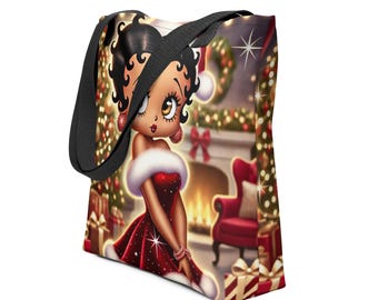Mrs Claus Betty Boop Christmas Tote bag | Unique Black Boop Design as Mrs. Claus on Tote | Great Gift for Her | Unique Gift for Christmas