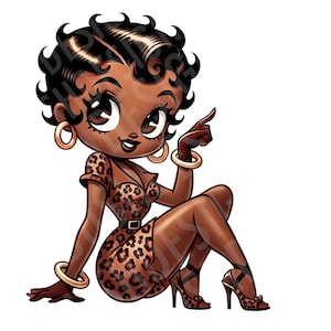 2 Black Betty Boop in Leopard Print Pin Up Style Images - Brown Betty Boop Instant Download with and without background - DIGITAL FILE ONLY