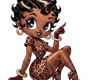 レトロなベティ・ブープ風アートプリントと青いヒョウ柄の車