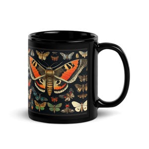 Vintage Moth Entomology Design Black Glossy Mug | Butterfly Cup for Moth Lovers | Coffe or Tea Mug Gift for Bug Lovers | ButterflyMoth Lover