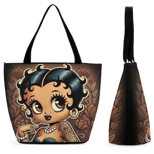 Vintage Erdton Schwarz Betty Boop Wie Charakter Einkaufstasche | Schwarze Betty Umhängetasche | Schwarze Betty Boop Geschenk | Schwarze Betty Boop Trending Bag