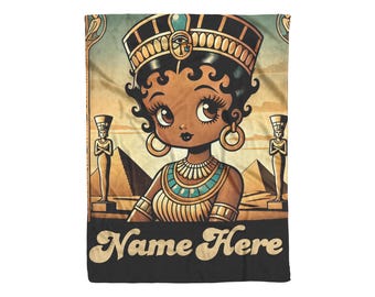 Personalized Egyptian Goddess Black Betty Boop Fleece or Sherpa Throw Blanket
