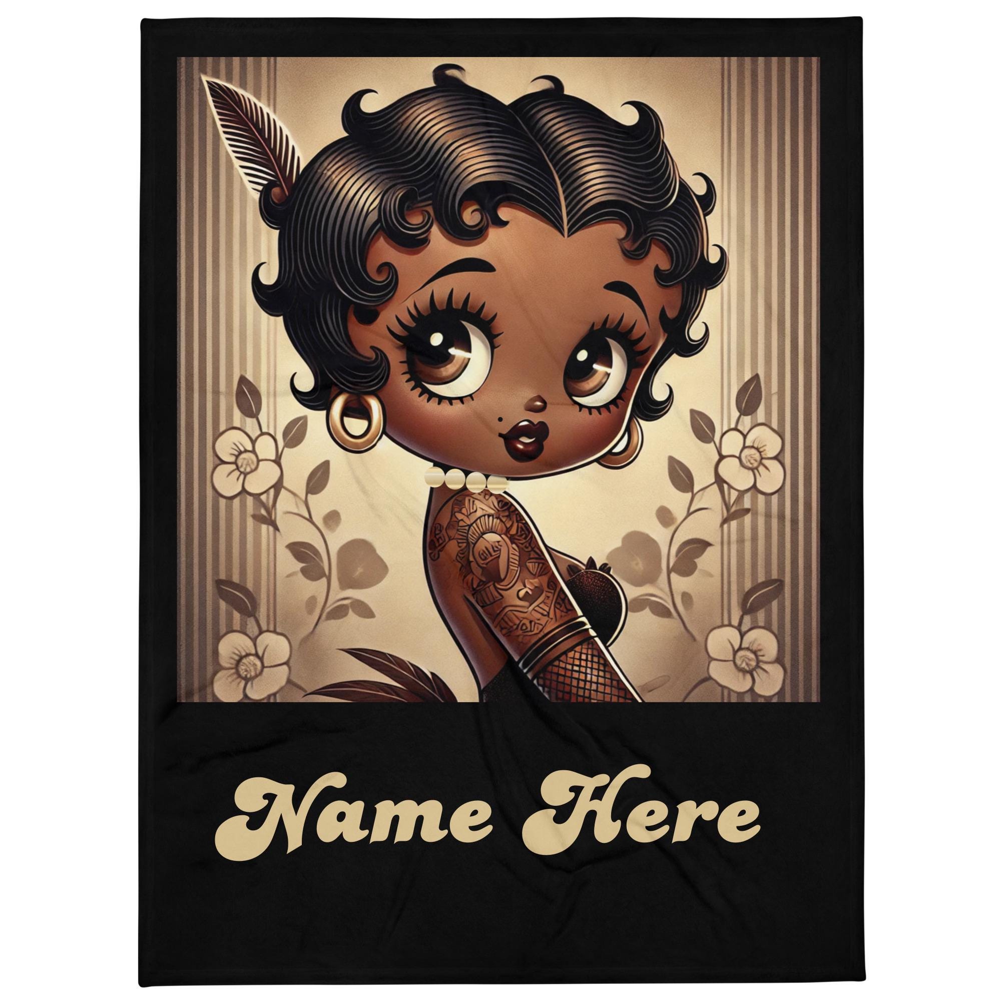 Melanin Queen Boop Vintage Earth Tone Throw Blanket | Black Boop Character Blanket Gift for her | Personalized Black Boop Gifts for Her