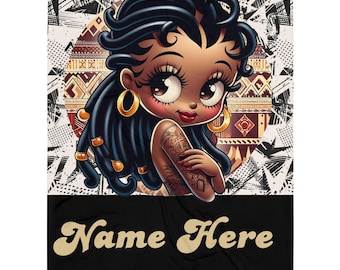 Personalized African Print Black Betty Boop Throw Blanket | Premium Brown Skinned Betty Boop Throw Blanket Unique Design Great Gift for Her