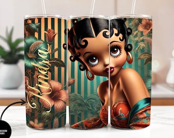 Personalized Unique Floral Betty Boop Tumbler | Elegant Betty Boop Pin-Up Girl Design for 20oz Skinny Tumbler with Lid & Straw Gift for Her