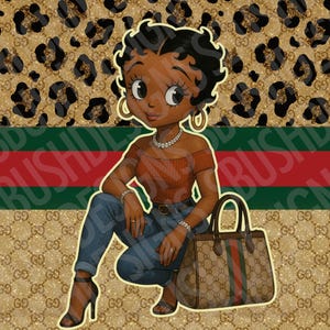 2 Unique Modern Black Betty Boop Designer Purse Tumbler Wrap PNG High Resolution Files - Luxury Tumbler File with Sitting Boop Themed Design