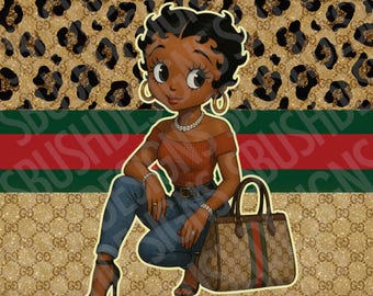 2 Unique Modern Black Betty Boop Designer Purse Tumbler Wrap PNG High Resolution Files - Luxury Tumbler File with Sitting Boop Themed Design
