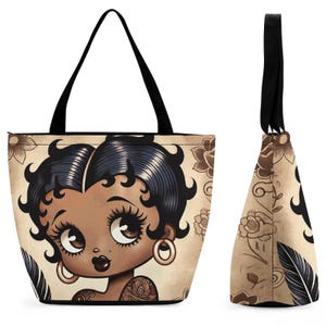 Vintage Earth Tone Melanin Beauty Betty Boop Character Tote Bag | Black Betty Boop Bag Popular Gift | Black Betty Boop Trending Bag