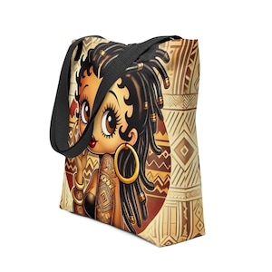 Cute African American Black Boop Like Character with Locs Tote bag | Black Boop Gift with African Motif | Unique Trending Gift for Her
