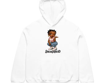 Betty Modern Betty Boop Sneakerhead with Soft Pink Retro 5 Jordans Unisex Oversized heavyweight hoodie | Unique Gift for Sneaker Lovers