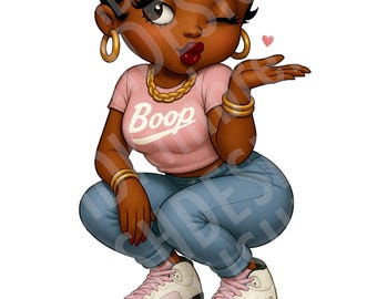 Betty Boop Sneakerhead PNG File  Black Betty Boop with Trending Soft Pink Retro 5 Jordans Sneakerhead File - Betty Boop Digital File
