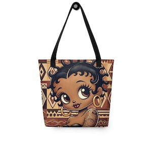 Melanin Betty Boop Character Durable Tote bag | Beautiful Brown Betty Boop Character with Short Twist and African Motif Great Gift for Her
