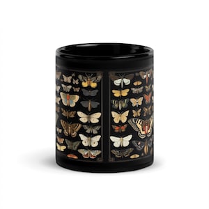 Moth Lover Black Glossy Mug | Butterfly Moth Design Mug | Butterfly Coffee Cup, Hot Cocoa Mug or Tea Cup | 11 oz or 15 oz Mug HANDWASH ONLY