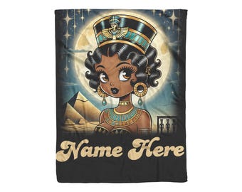 Personalized Queen of Nile Modern Black Betty Boop Throw Blanket | Gorgeous Egyptian Themed Black Betty Boop Throw Gift for Boop Lovers