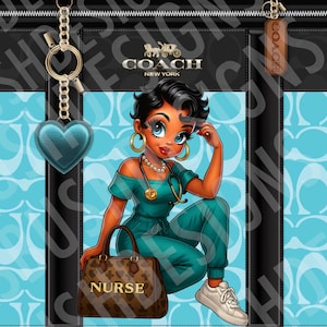Nurse Black Betty Boop Coach Tumbler Wrap PNG High Resolution File -  Betty Boop Luxury Teal, Brown & Black Themed Coach Design Tumbler File