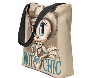 Bolsa de mano personalizable con personaje inspirado en Tweety Bird y vaquera vintage. Gran regalo único para amantes de las vaqueras atrevidas y los dibujos animados de Tweety Bird.