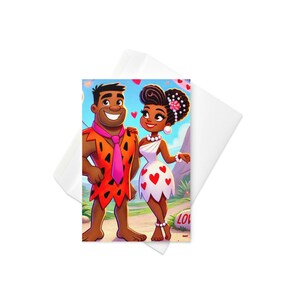 Fred und Wilma Feuerstein inspiriert Paar Valentinstag Grußkarte | Valentinstagskarte Geschenk für Sie oder Ihn | Schwarze Valentinstagskarte