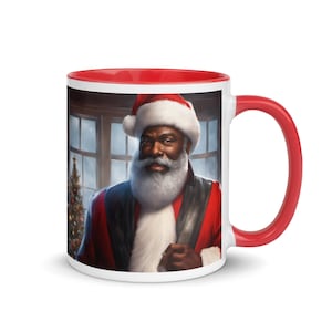 Black Santa Mug with Color Inside | Coffee Mug Christmas Gift | Black Christmas Gift for her or him