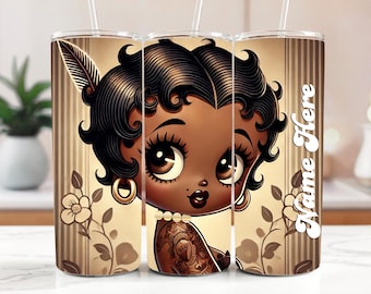 Melanin Queen Boop Vintage Earth Tone Personalized 20 oz Tumbler | Black Boop Character Gift for her | Personalized Black Boop Gifts for Her