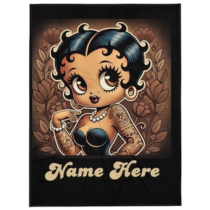 Vintage Earth Tone Black Betty Boop Image Throw Blanket | Unique Personalized Gift for Her | Black Betty Boop Trending Personalized Gifts