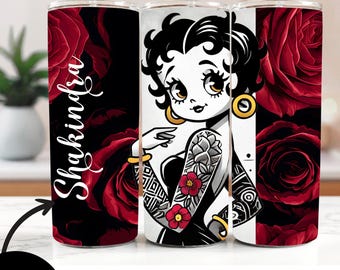 Personalized Betty Boop Unique Tumbler | 20oz Tumbler Gift | Vintage Themed Betty Boop Aesthetic Personalized Gift with Matching Earrings