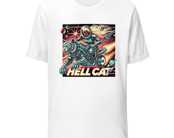 Hellcat Space Themed Unisex t-shirt | Retro Futuristic Space Woman Design| Afro-American Futuristic | Black Woman Astronaut Sci-Fi Lover