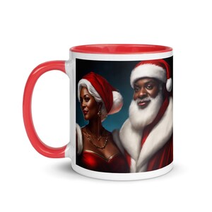 Black Santa Claus and Mrs. Claus Mug with Red Color Inside | Festive Coffee Mug for the Holidays |