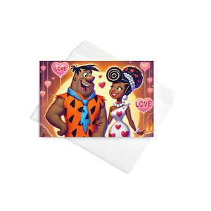 Fred und Wilma Feuerstein inspiriert Charakter Liebe Tag Horizontale Sonnenuntergang Grußkarte |  Black Love Karte Geschenk für Sie und Ihn