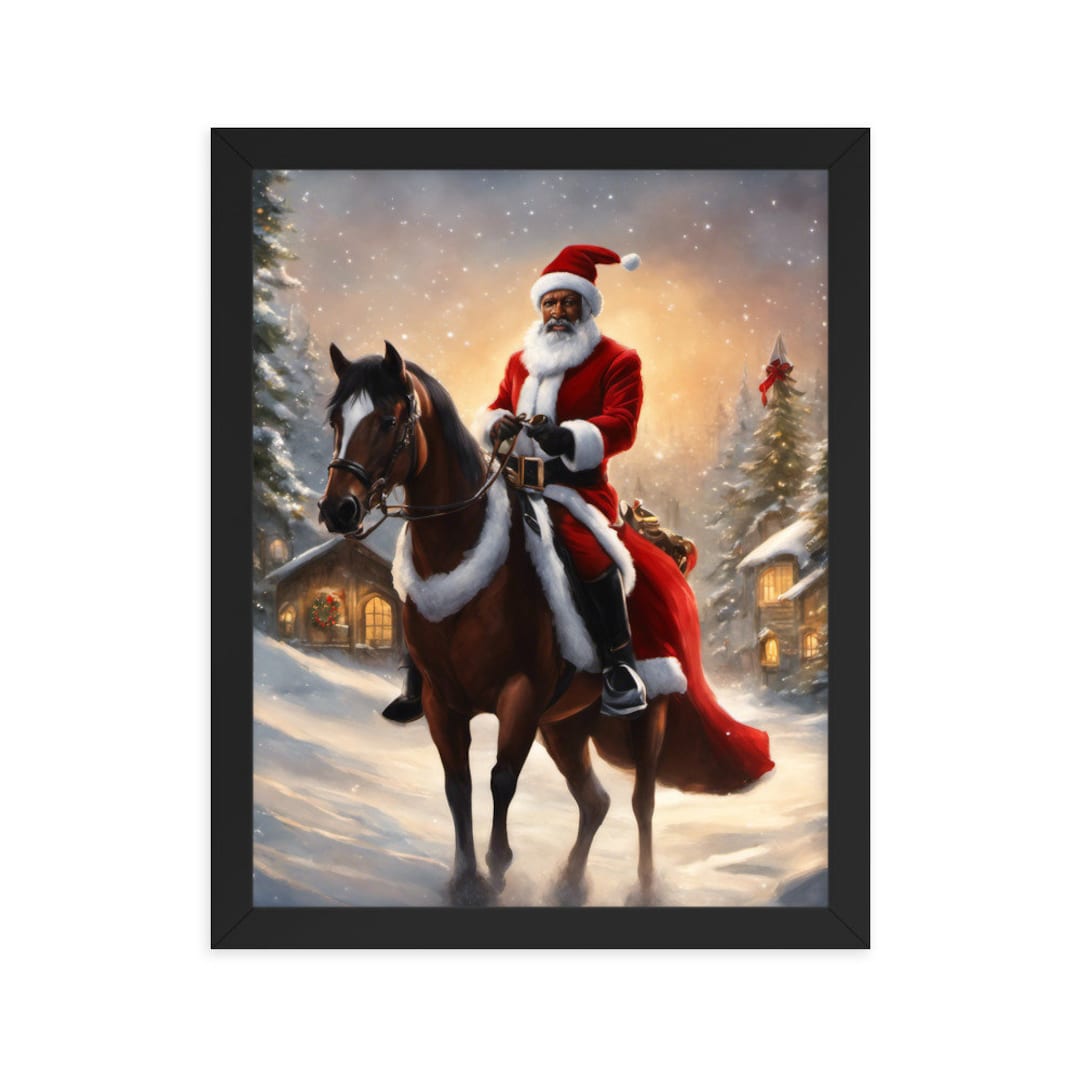 Black Santa Framed Artwork Vintage Christmas Wall Art Black Santa Wall