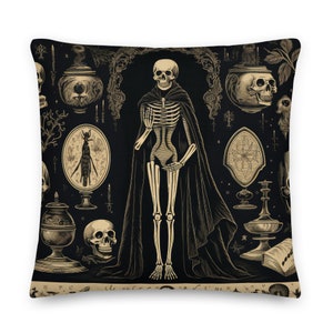Premium Pillow with Skeleton | Spooky Skeleton Throw Pillow for Halloween Decor | Gothic Halloween Pillow Use for a Halloween Gift or Party
