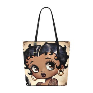 Vintage Earth Tone Melanin Beauty Betty Boop Character Tote Purse Bag | Black Betty Boop Bag Popular Gift | Black Betty Boop Trending Bag