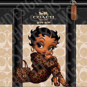 Stylish Black Betty Boop Black and Brown Coach Tumbler Wrap PNG High Resolution File -  Luxe Classic Themed Coach Design Tumbler File