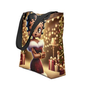 Borsa tote natalizia con personaggio Black Boop / Design unico del cartone animato Black Betty su borsa tote resistente Ottimo regalo per lei / Regalo unico per Natale /