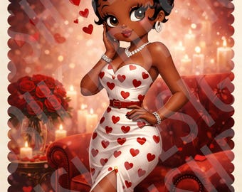2 Betty Boop Valentine's Day Cards Template – 4 x 6 file format - High Resolution Design (Digital Download)