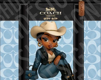 Stylish Cowgirl Black Betty Boop Blue and Brown Purse Tumbler Wrap PNG High Resolution File -  Luxe Themed  Designer Bag Tumbler File