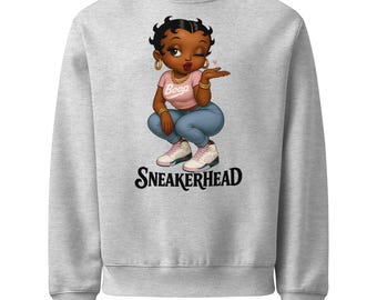 Betty Modern Betty Boop Sneakerhead with Soft Pink Retro 5 Jordans Unisex Oversized heavyweight sweatshirt | Unique Gift for Sneaker Lovers