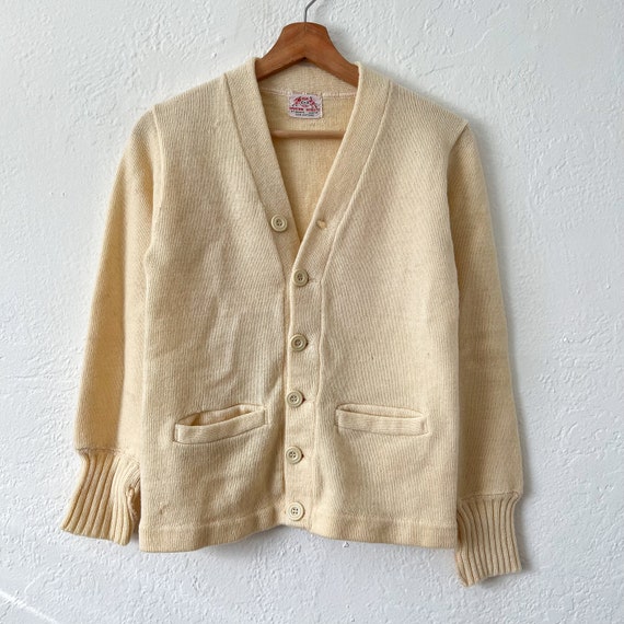 vintage 50’s 60’s cream wool varsity style blank … - image 7