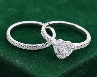 Bridal Set Diamond Ring, Half Eternity Band, Anniversary Promise Ring Set, Women's Gift Ring, Engagement Gift Ring, Heart Diamond Ring Set