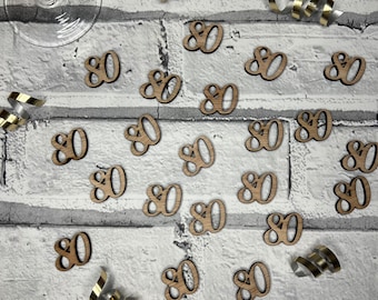Wooden Table Number Confetti - 80 | Table Decorations | Milestone Birthday Decorations | Birthday Age Confetti | Party Table Scatter |