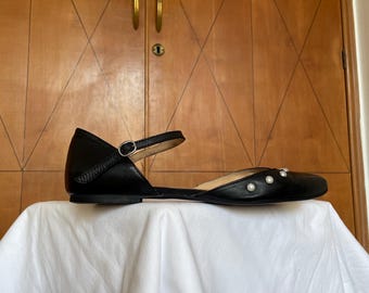 Sapatos vintage Marry Jane, sapatos de couro preto, sapatos Ballet Mauro Leone, sandálias vintage, sapatos de couro preto, sapatos femininos feitos na Itália