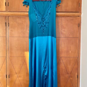 Vintage La Perla nightgown silk turquoise lingerie lace La Perla pure silk lingerie vintage nightgown dress silk slip vintage