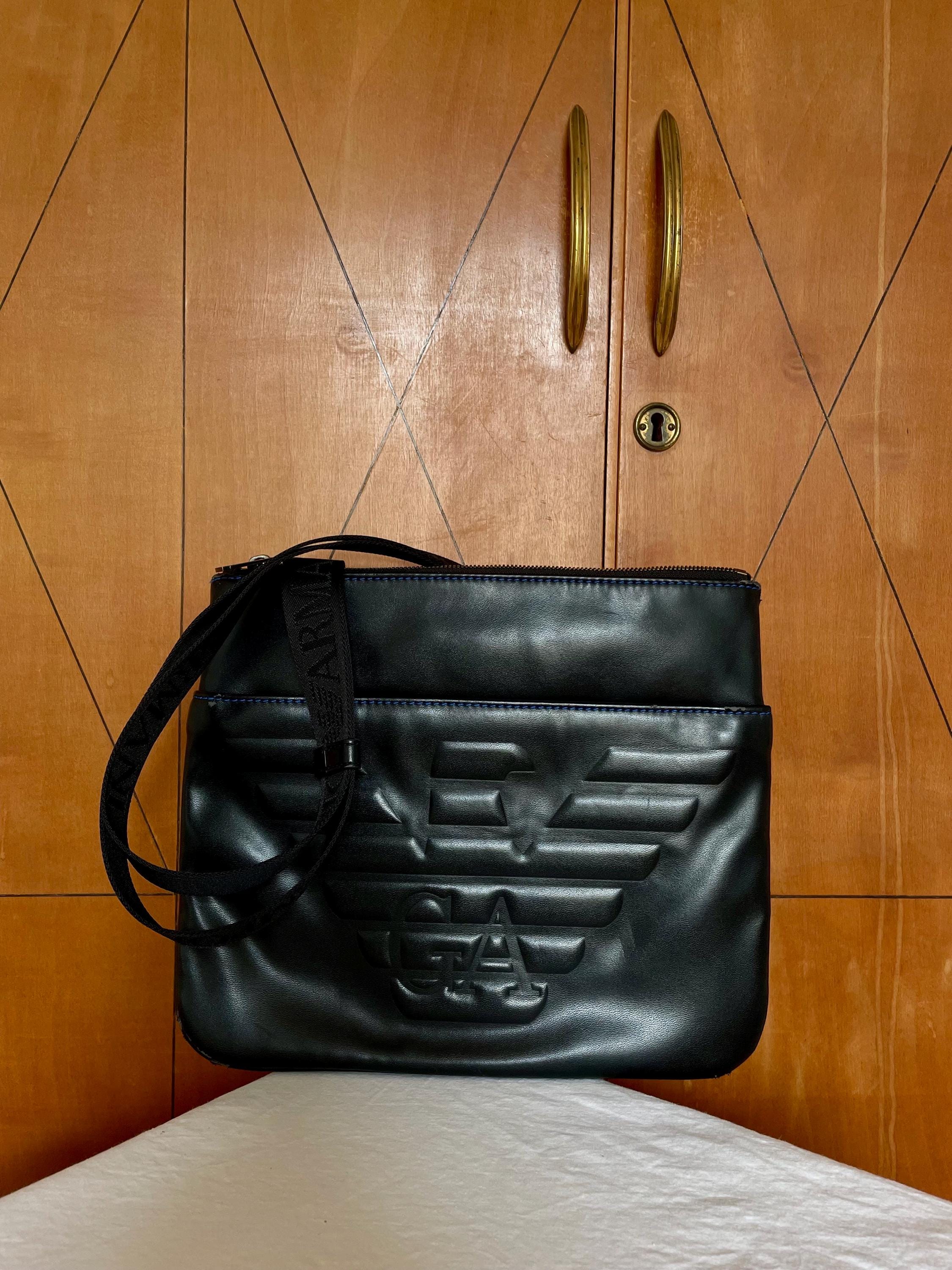 バッグ 90s archive EMPORIO ARMANI Leather Bag 80s 90s Black Leather Emporio Armani Crossbody Satchel