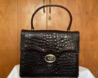 Vintage Handbag Brown Crocodile Leather Purse Crocodile Embossed Bag Elegant Purse Made In Italy Vintage Bag Alligator Leather Clutch Casual